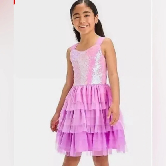 NWT Cat & Jack Girls' Sleeveless Ombre Sequin Tiered Tull Dress - Large (10/12) - Picture 1 of 6